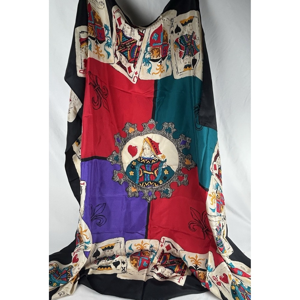 Vtg Diane Von Furstenberg 100% Silk Queen Of Hearts Scarf Playing Cards Poker